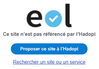 Message montrant que le site en question n'est pas référencé par l'Hadopi