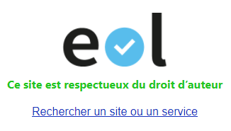 Message montrant le bon respect du droit d'auteur par le site en question